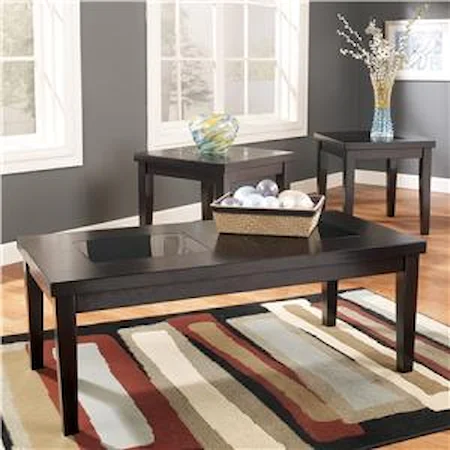 3-in-1 Pack Occasional Tables with Black Glass Insert Tops